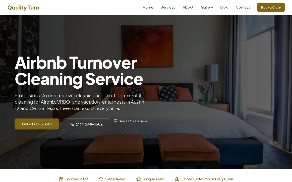 Quality Turn homepage for Airbnb turnover cleaning